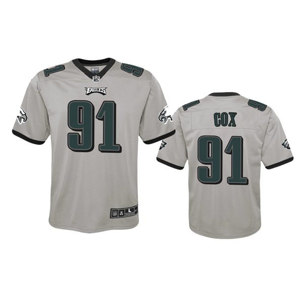 Youth Philadelphia Eagles #91 Fletcher Cox Silver Inverted Legend Jersey