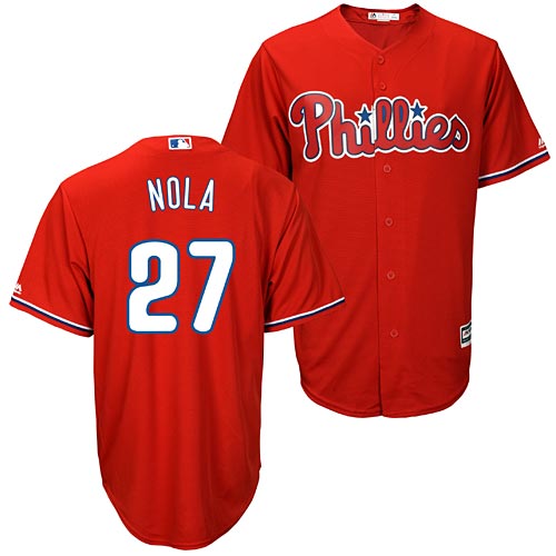 Youth Philadelphia Phillies #27 Aaron Nola Red Cool Base MLB Jersey