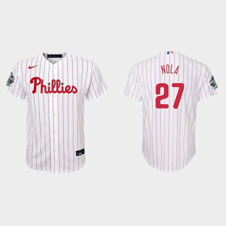 Youth Philadelphia Phillies Aaron Nola White 2022 World Series Replica Jersey