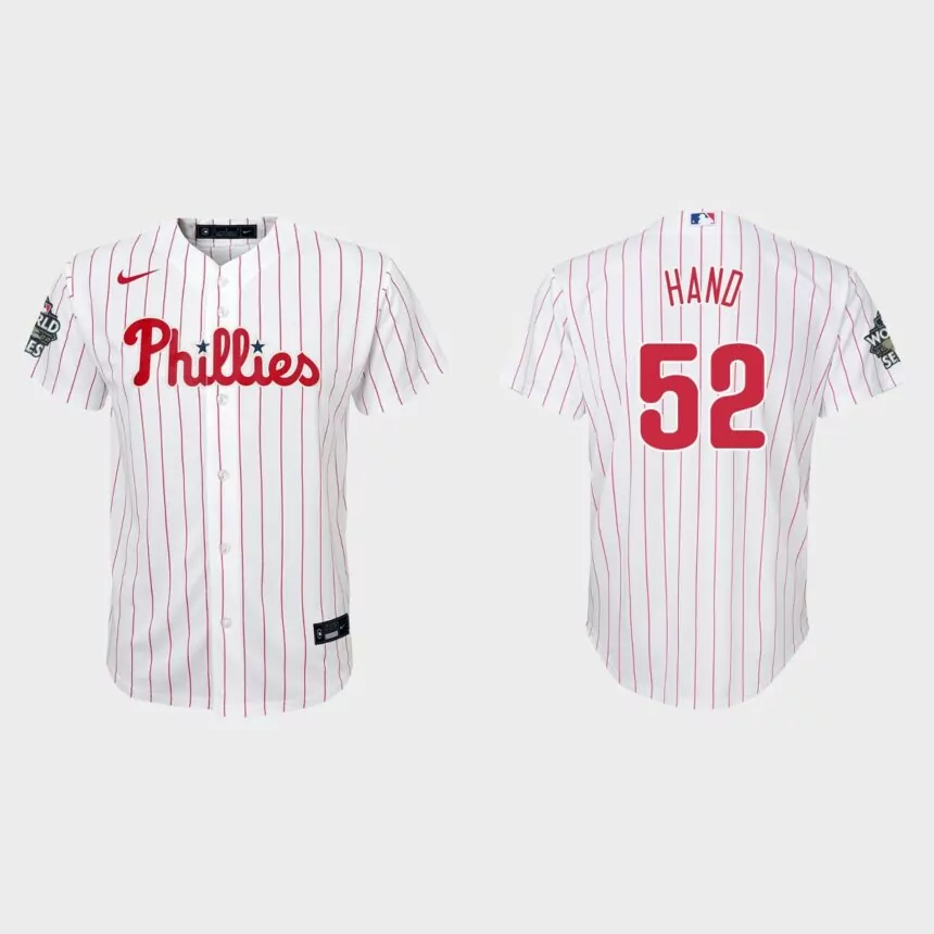 Youth Philadelphia Phillies Brad Hand White 2022 World Series Replica Jersey