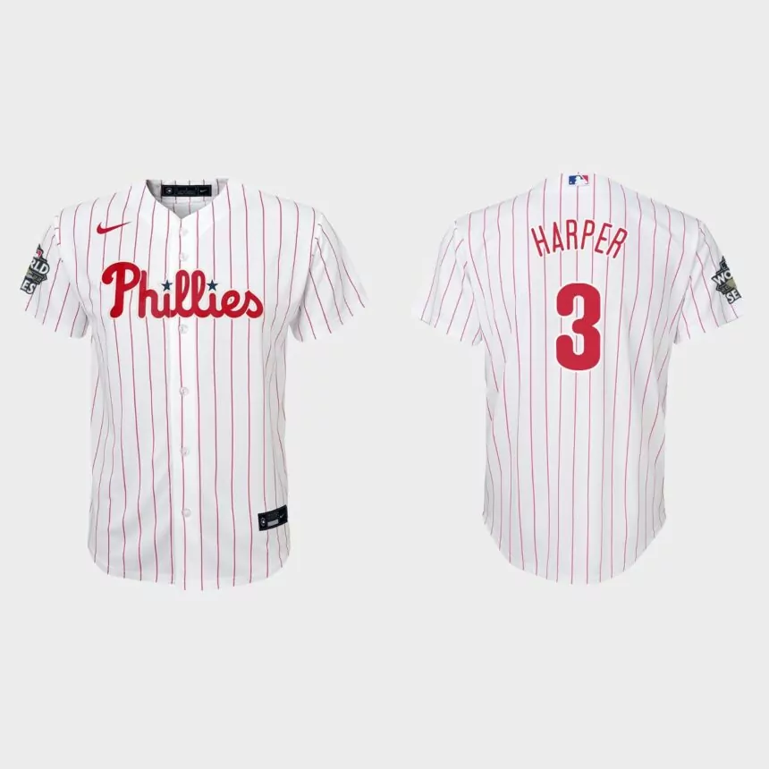 Youth Philadelphia Phillies Bryce Harper White 2022 World Series Replica Jersey