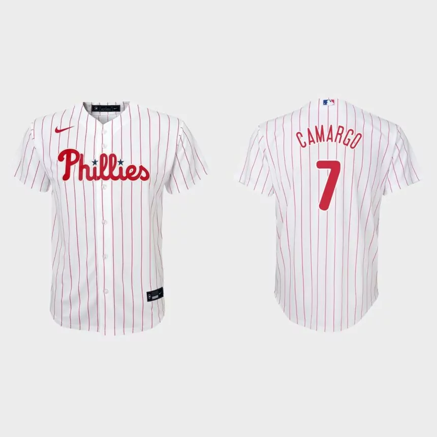Youth Philadelphia Phillies Johan Camargo White Replica Home Jersey