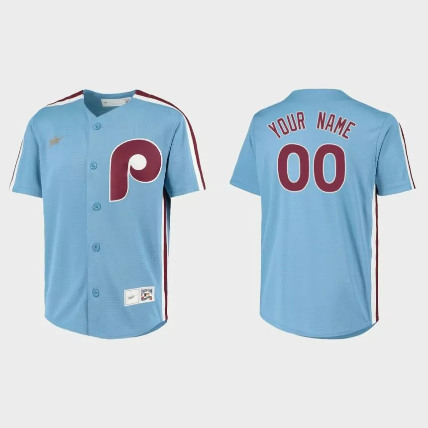 Youth Philadelphia Phillies Light Blue Cooperstown Collection Road Custom Jersey