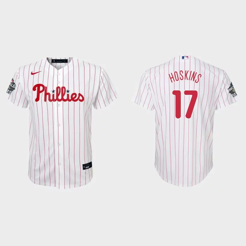 Youth Philadelphia Phillies Rhys Hoskins White 2022 World Series Replica Jersey