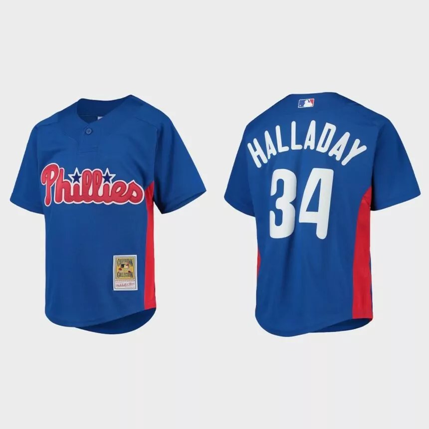 Youth Philadelphia Phillies Roy Halladay Royal Cooperstown Collection Mesh Batting Practice Jersey