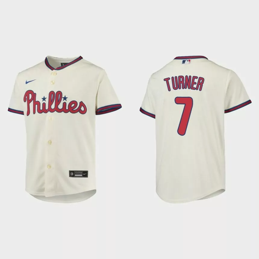 Youth Philadelphia Phillies Trea Turner Cream Replica Jersey