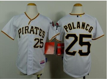 Youth Pirates #25 Gregory Polanco White Cool Base Baseball Jersey