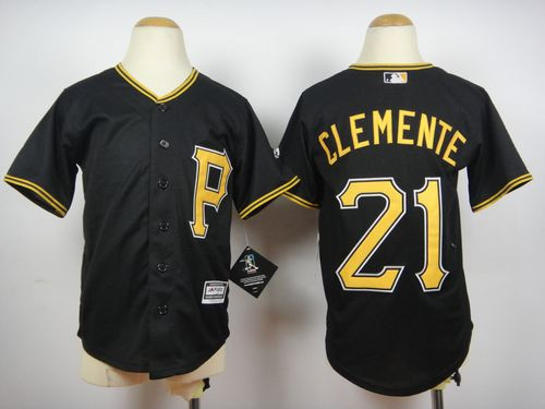 Youth Pittsburgh Pirates #21 Roberto Clemente Black Cool Base Stitched Baseball Jersey