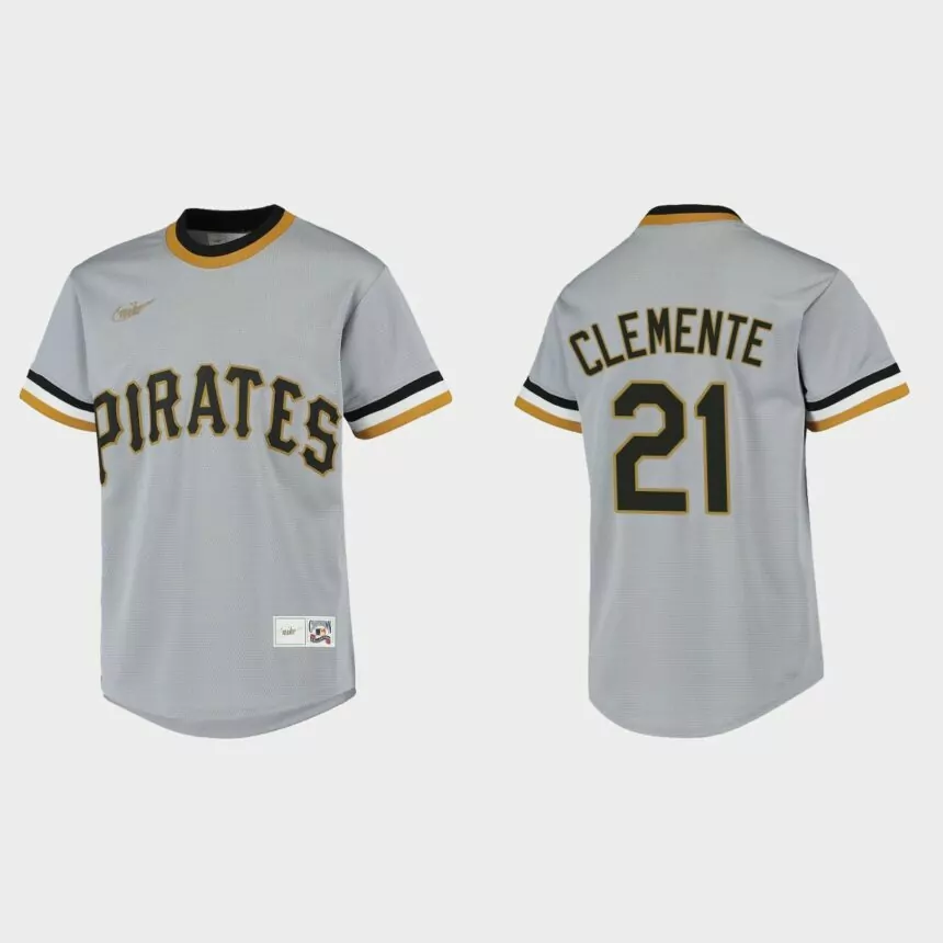 Youth Pittsburgh Pirates #21 Roberto Clemente Gray Cooperstown Collection Road Jersey