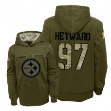 Youth Pittsburgh Steelers #97 Cameron Heyward Olive Hoodie 2018 Salute To Service