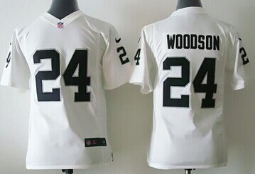 Youth Raiders #24 Charles Woodson White NFL Elite Jersey