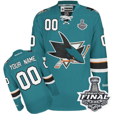 Youth Reebok San Jose Sharks Customized Authentic Teal Green Home 2016 Stanley Cup Final Bound NHL Jersey