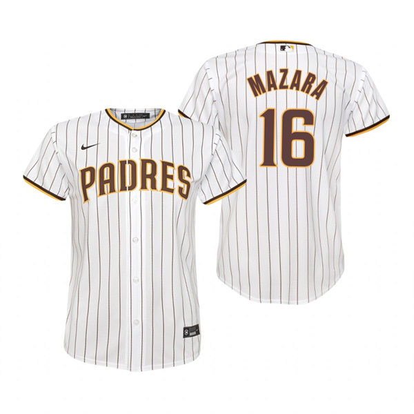 Youth San Diego Padres #16 Nomar Mazara White Brown Home CoolBase Jersey
