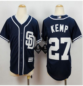 Youth San Diego Padres #27 Matt Kemp Navy Blue Alternate 1 Stitched Baseball Jersey