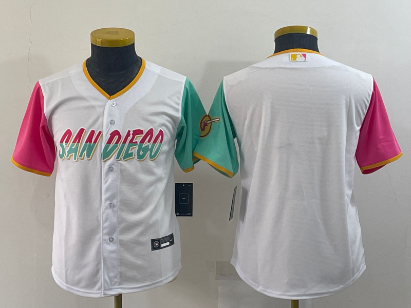 Youth San Diego Padres Blank White 2022 City Connect Cool Base Stitched Jersey的副本