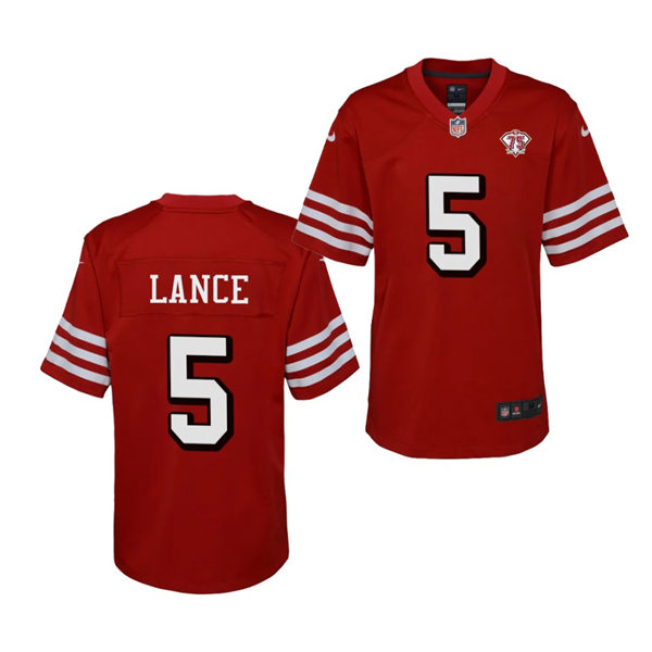 Youth San Francisco 49ers #5 Trey Lance Nike Scarlet Retro 1994 75th Anniversary Classic Jerery