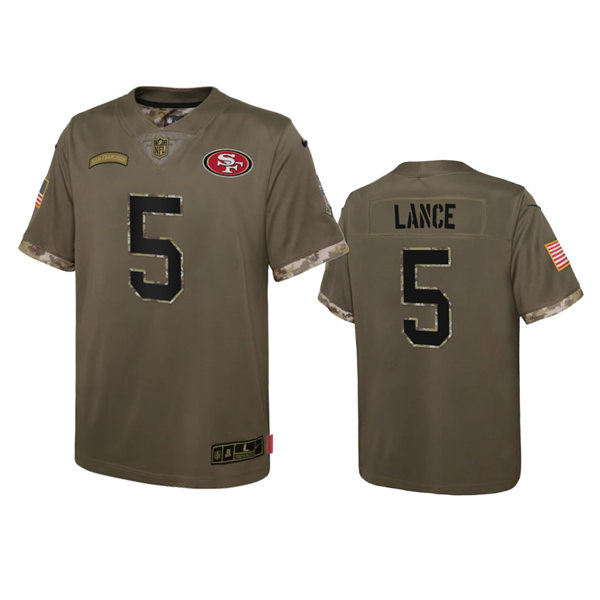 Youth San Francisco 49ers #5 Trey Lance Olive 2022 Salute To Service Limited Jersey