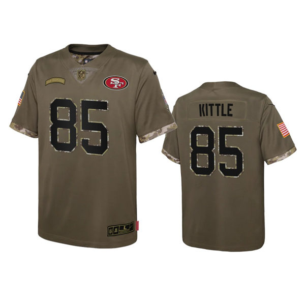 Youth San Francisco 49ers #85 George Kittle Olive 2022 Salute To Service Limited Jersey
