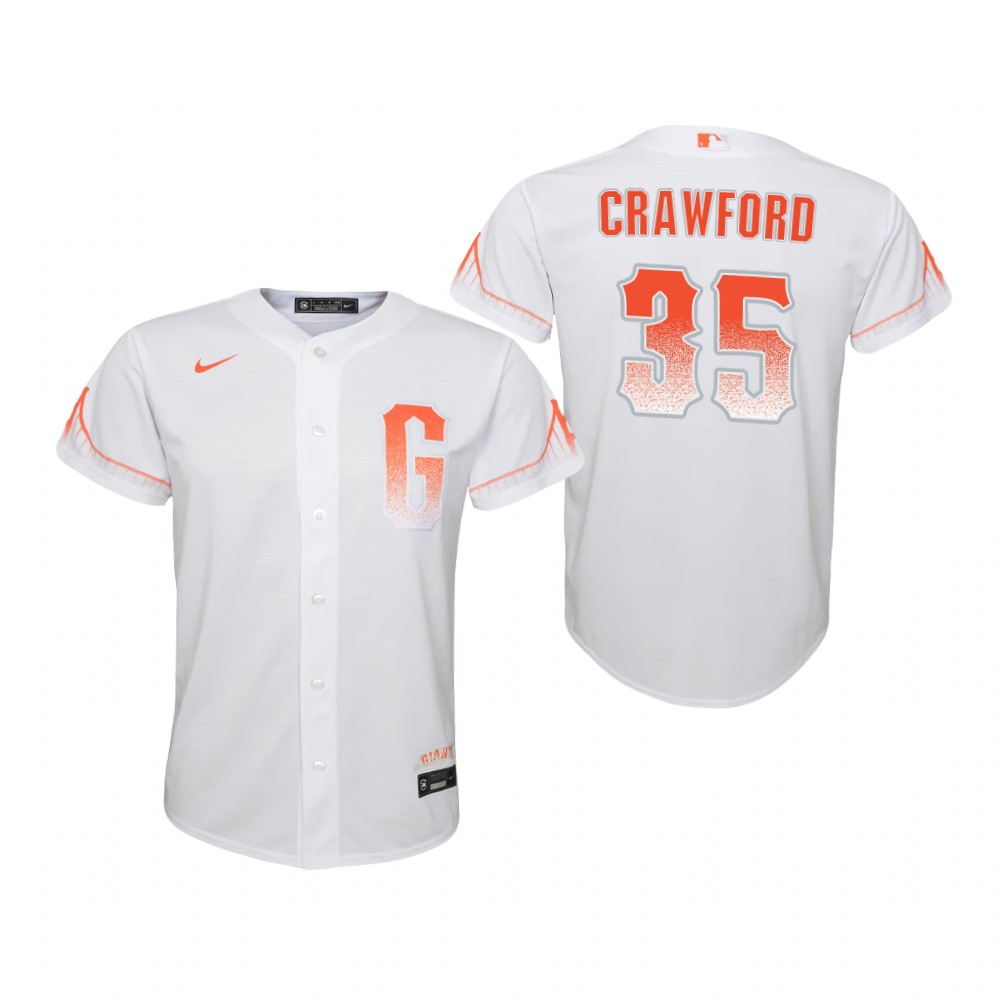 Youth San Francisco Giants #35 Brandon Crawford Nike White 2021 San Francisco City Connect Jersey