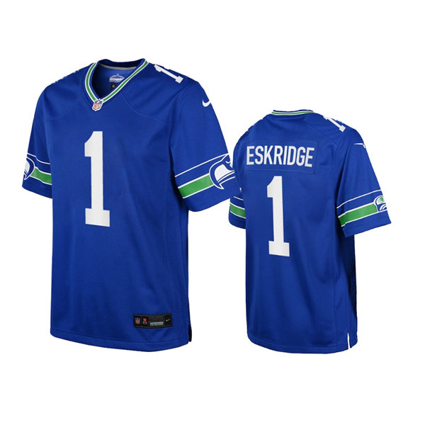 Youth Seattle Seahawks #1 D'Wayne Eskridge Royal Throwback Game Jersey