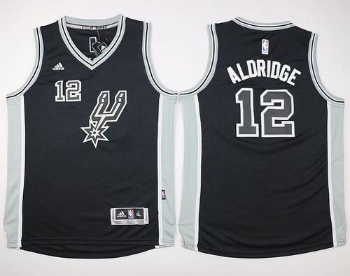 Youth Spurs #12 LaMarcus Aldridge Black New Road Stitched NBA Jersey