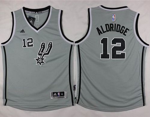 Youth Spurs #12 LaMarcus Aldridge Grey  Stitched NBA Jersey
