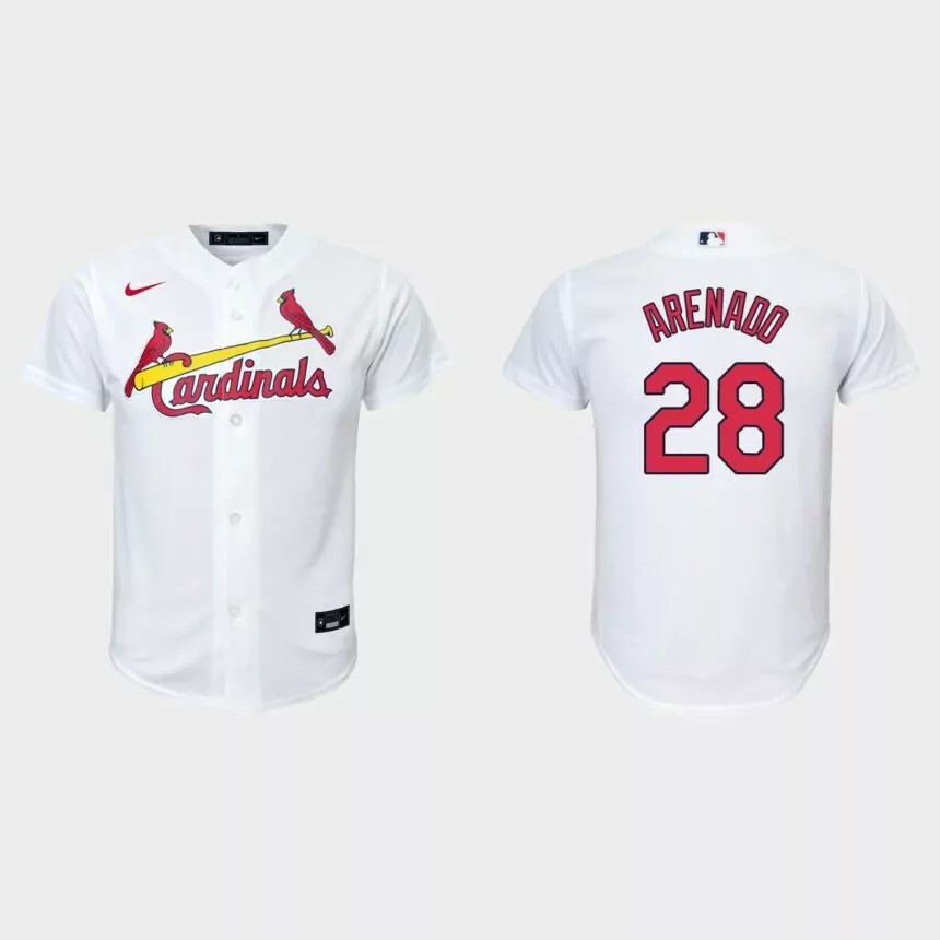 Youth St. Louis Cardinals #28 Nolan Arenado White Replica Home Jersey