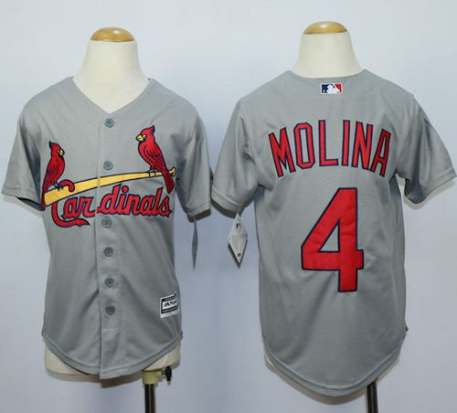 Youth St. Louis Cardinals #4 Yadier Molina Grey Cool Base Stitched Baseball Jersey