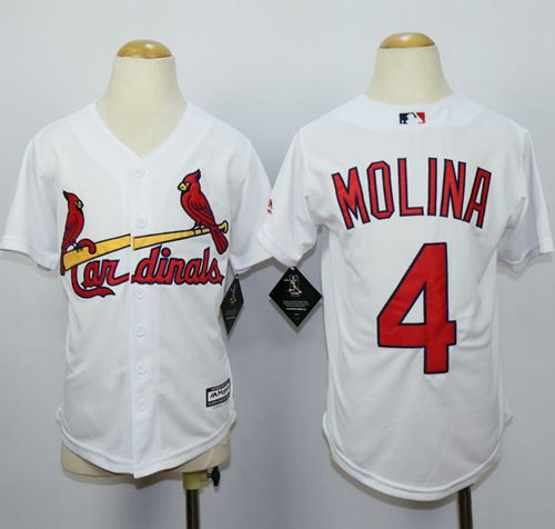 Youth St. Louis Cardinals #4 Yadier Molina White Cool Base Stitched Youth Baseball Jersey
