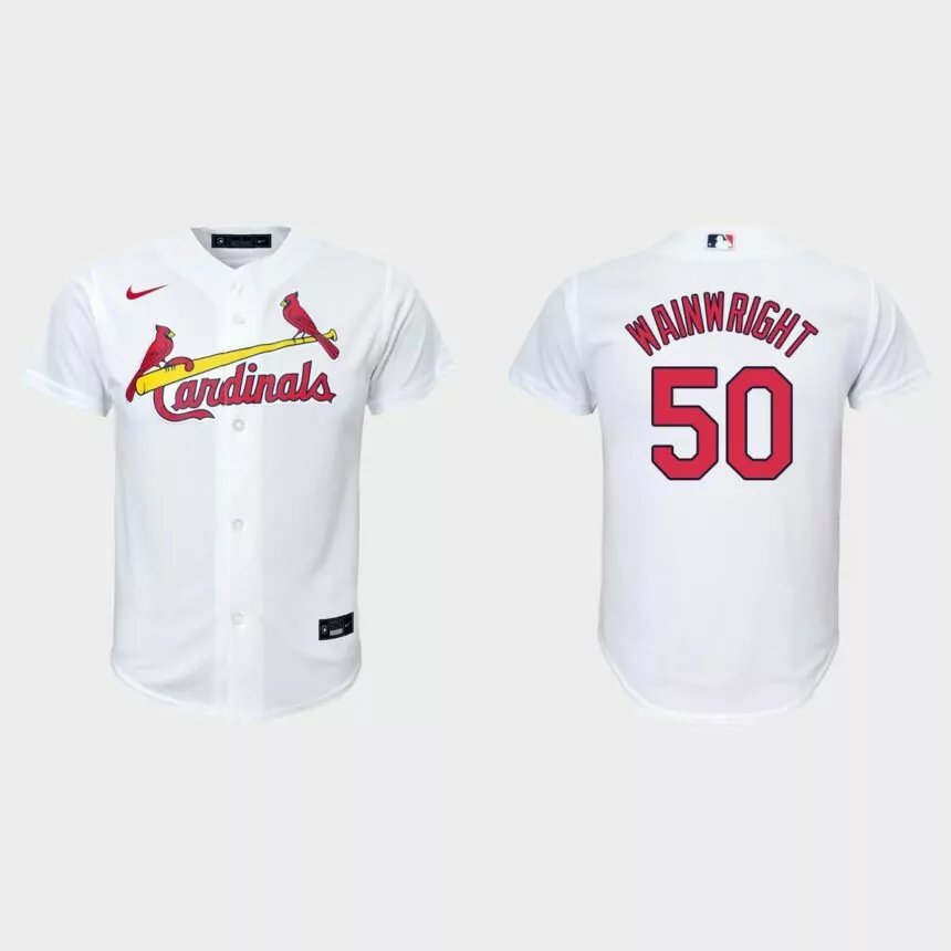 Youth St. Louis Cardinals #50 Adam Wainwright White Replica Home Jersey