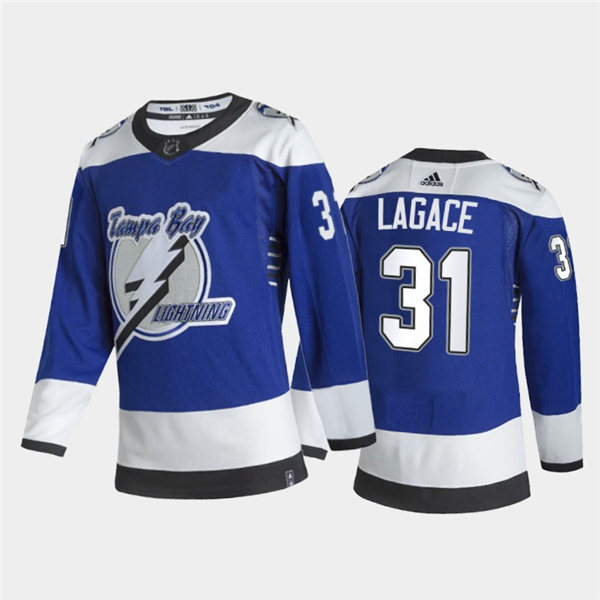 Youth Tampa Bay Lightning #31 Maxime Lagace Adidas Blue 2021 NHL Reverse Retro Special Edition Jersey Stitched