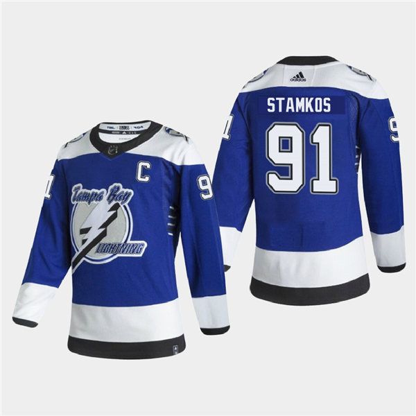 Youth Tampa Bay Lightning Steven Stamkos #91 2020-21 Reverse Retro Authentic Special Edition Blue Jersey Stitched
