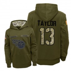 Youth Tennessee Titans #13 Taywan Taylor Olive Hoodie 2018 Salute To Service