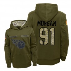 Youth Tennessee Titans #91 Derrick Morgan Olive Hoodie 2018 Salute To Service