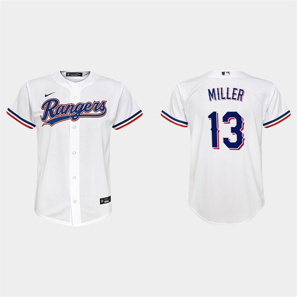 Youth Texas Rangers #13 Brad Miller Nike White Home Player Jersey