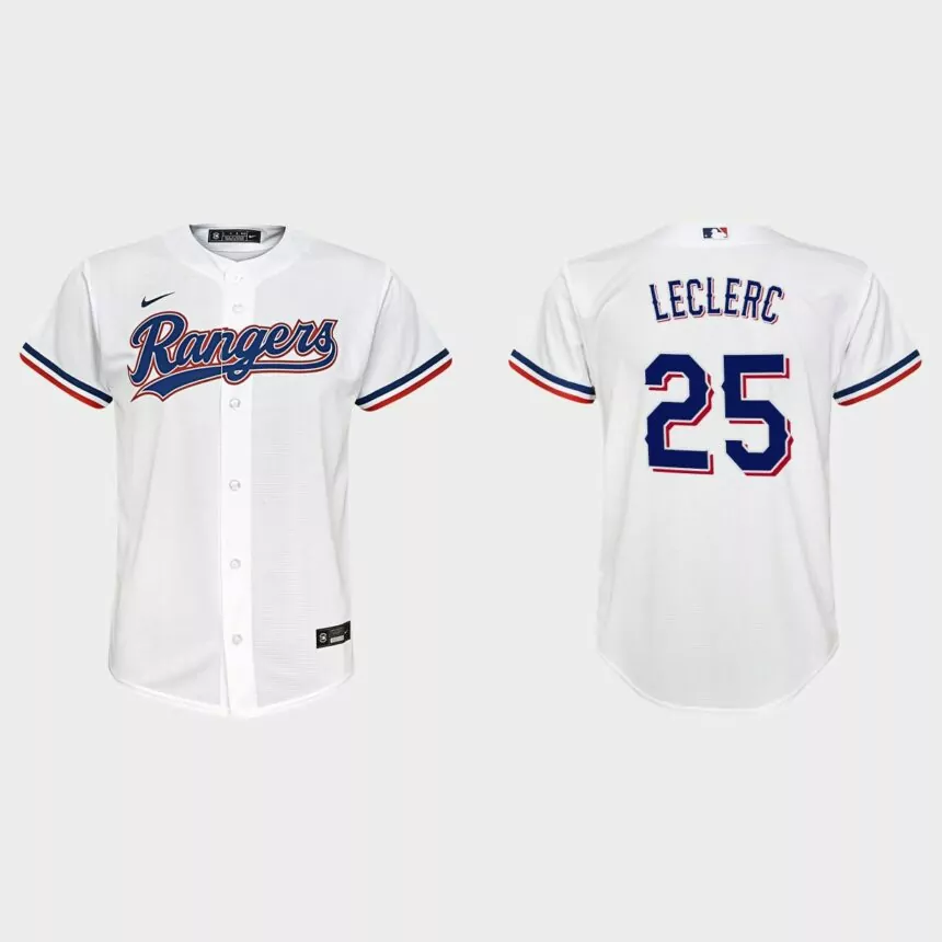 Youth Texas Rangers #25 Jose Leclerc White Replica Home Jersey