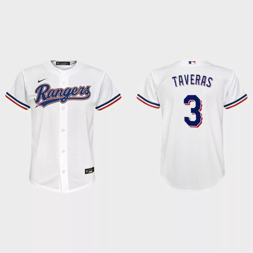 Youth Texas Rangers #3 Leody Taveras White Replica Home Jersey