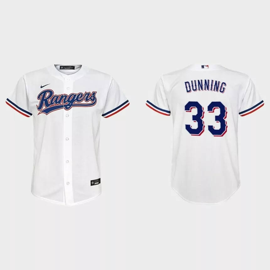 Youth Texas Rangers #33 Dane Dunning White Replica Home Jersey