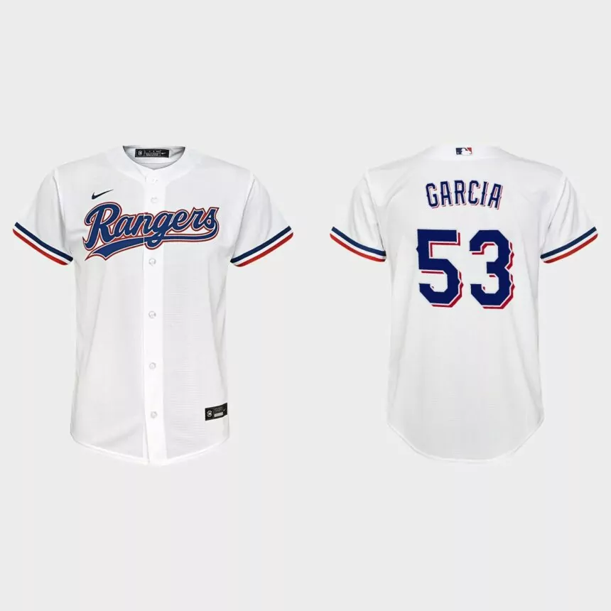 Youth Texas Rangers #53 Adolis Garcia White Replica Home Jersey