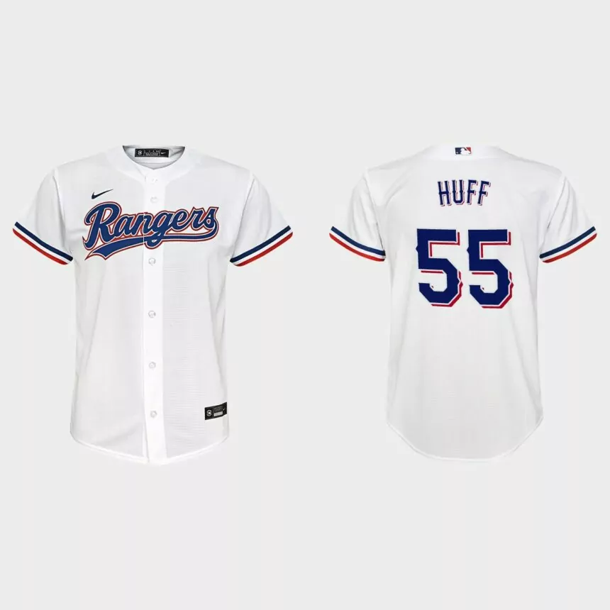 Youth Texas Rangers #55 Sam Huff White Replica Home Jersey