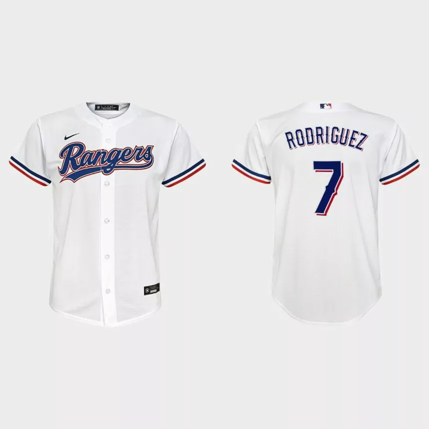 Youth Texas Rangers #7 Ivan Rodriguez White Replica Home Jersey