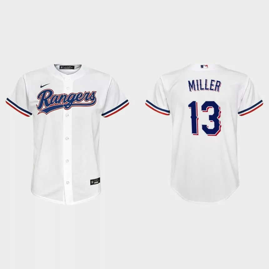 Youth Texas Rangers Brad Miller White Replica Home Jersey