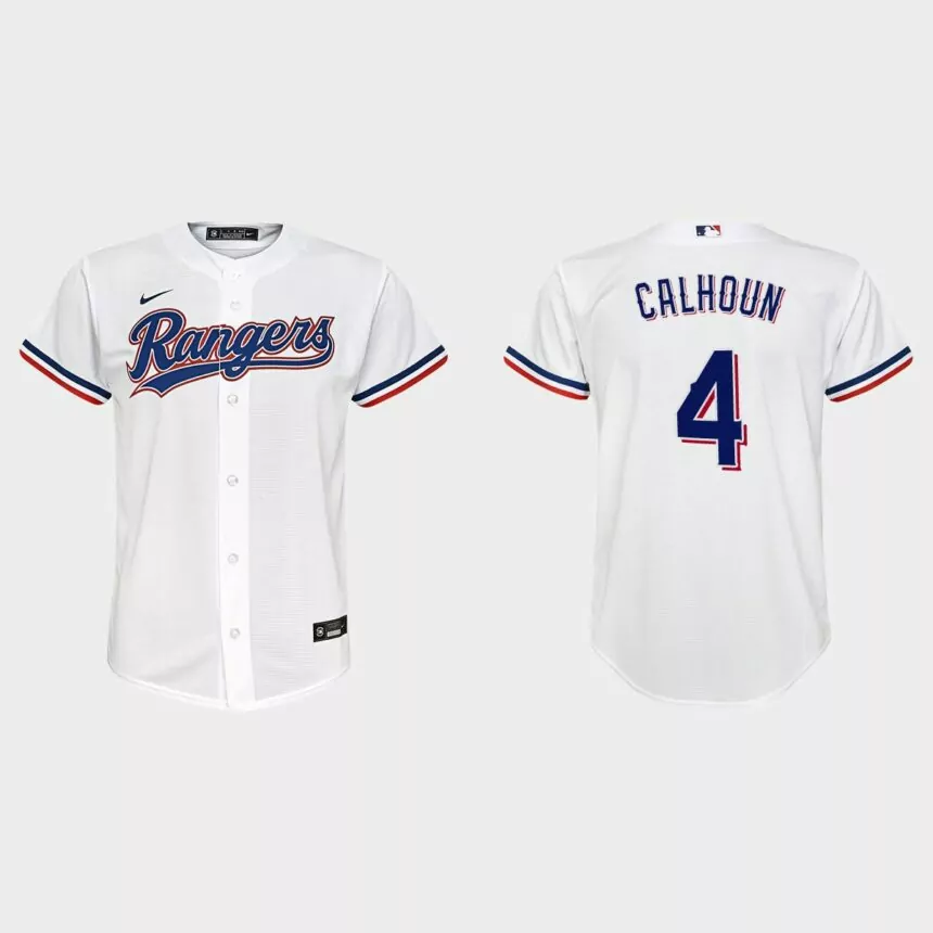 Youth Texas Rangers Willie Calhoun White Replica Home Jersey