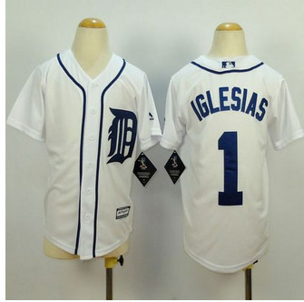 Youth Tigers #1 Jose Iglesias White Cool Base Stitched Baseball Jersey