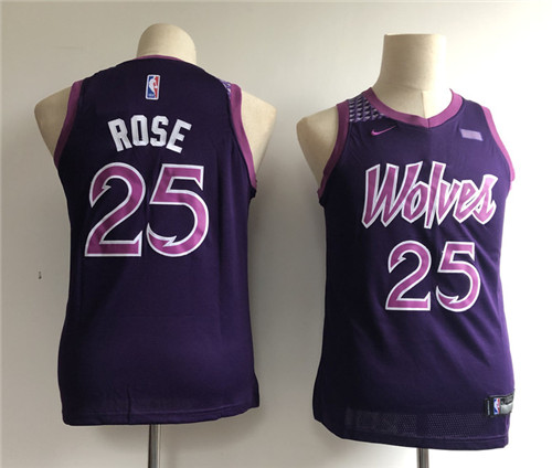 Youth Timberwolves 25 Derrick Rose Purple Youth 2018-19 City Edition Nike Swingman Jersey