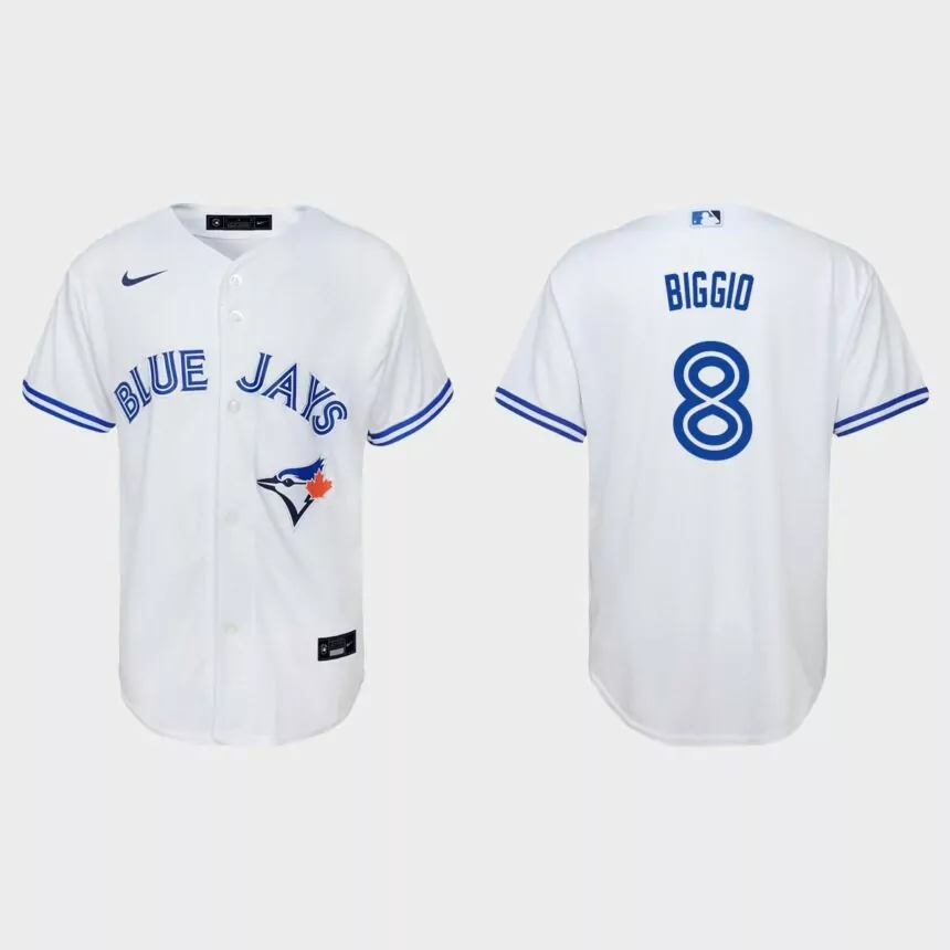 Youth Toronto Blue Jays #8 Cavan Biggio White Replica Home Jersey