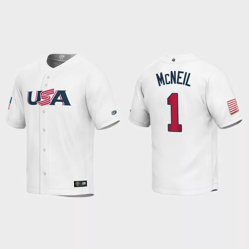 Youth USA Baseball Jeff McNeil White 2023 World Baseball Classic Replica Jersey