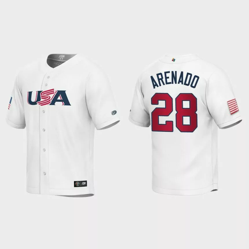 Youth USA Baseball Nolan Arenado White 2023 World Baseball Classic Replica Jersey