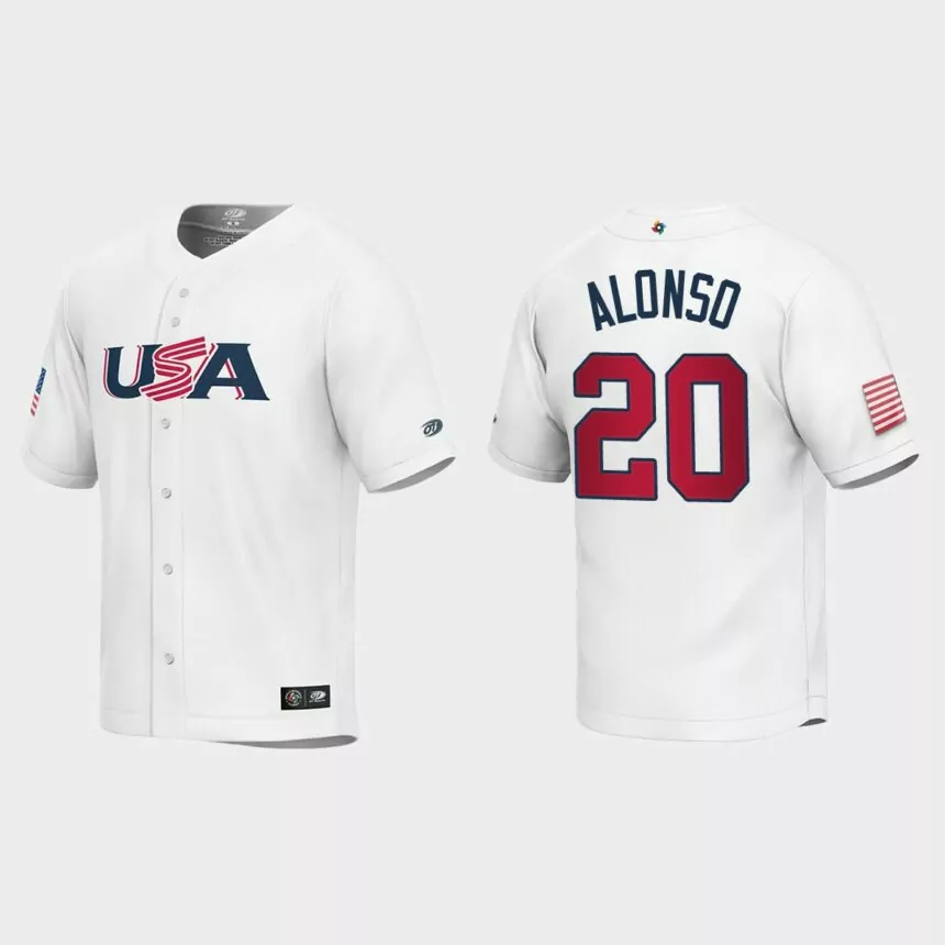 Youth USA Baseball Pete Alonso White 2023 World Baseball Classic Replica Jersey