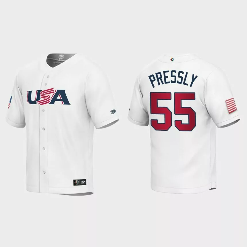 Youth USA Baseball Ryan Pressly White 2023 World Baseball Classic Replica Jersey